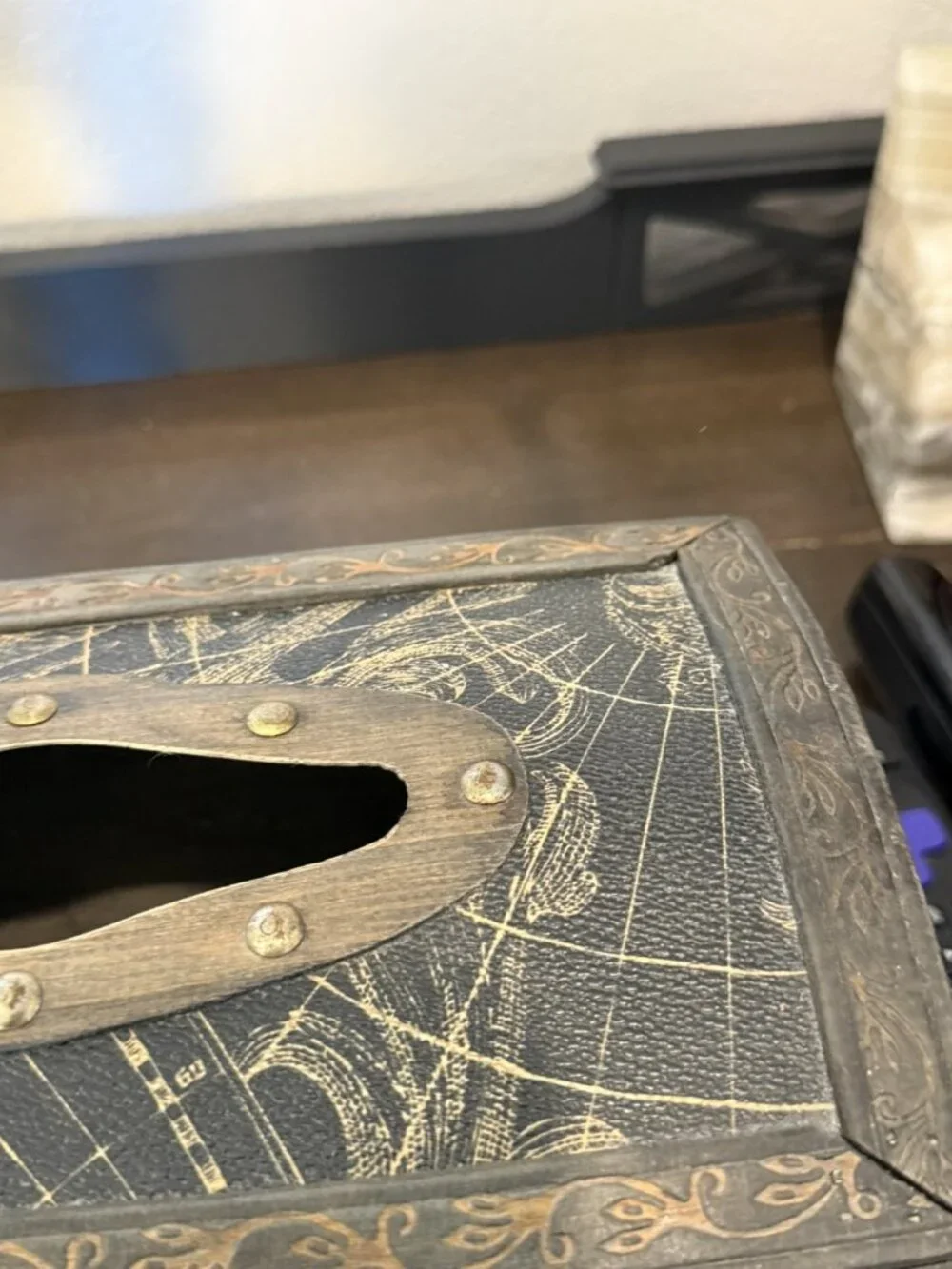 Vintage Metal Nautical Themed Tissue Box- Storage Box